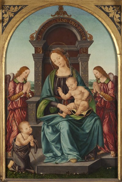 Madonna z Dzieciątkiem z Dzieciątkiem Św. Jan Chrzciciel i Dwóch Aniołów - Madonna z Dzieciątkiem z Dzieciątkiem Św. Olej na drewnie. Rozmiar: 66,5x43,5cm. Muzeum Narodowe w Sztokholmie autorstwa Lorenzo di Credi