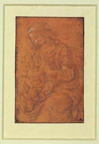 Madonna. Srebrna stalówka z białym wykończeniem na łososiowo-różowym papierze ... autorstwa Lorenzo di Credi