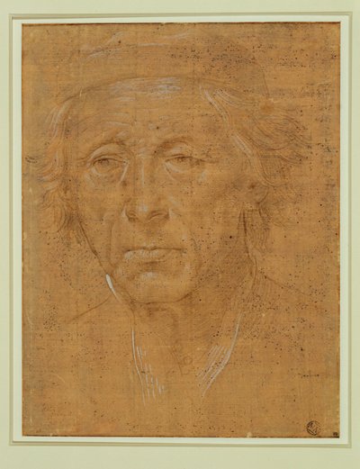 Portret starszego mężczyzny, cała twarz, w czapce ... autorstwa Lorenzo di Credi