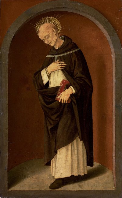 Święty Bernardyn ze Sieny, w rzeźbionej niszy autorstwa Lorenzo di Credi