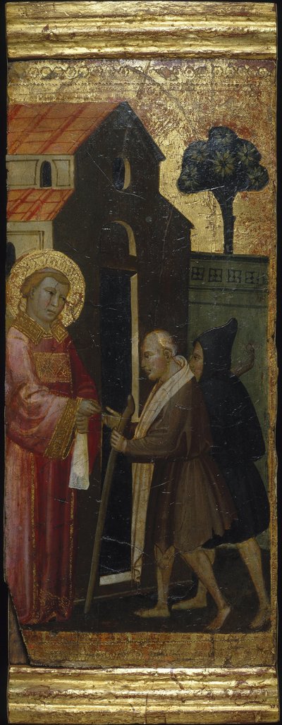 Św. Wawrzyniec rozdający jałmużnę ubogim. Sceny z życia św. Wawrzyńca, predella, ok. 1412 autorstwa Lorenzo di Niccolò