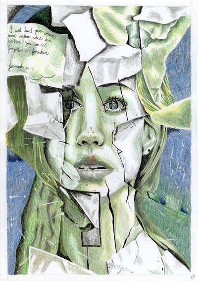 Rozdrobniony zielony portret autorstwa Loretta Van Der Westhuizen