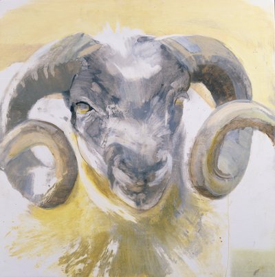 Owca długorogowa (media mieszane na panelu zaprawy) autorstwa Lou Gibbs