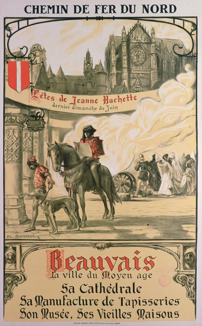 Beauvais – miasto średniowiecza (kolor litho) autorstwa Louis Antoine Manceaux