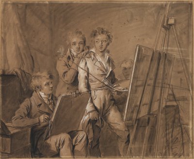 Trzech młodych artystów w pracowni autorstwa Louis Leopold Boilly