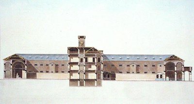 Przekrój Nowego Więzienia w Brukseli, z „Wybór najbardziej niezwykłych zabytków, budynków i domów Królestwa Niderlandów” Pierre