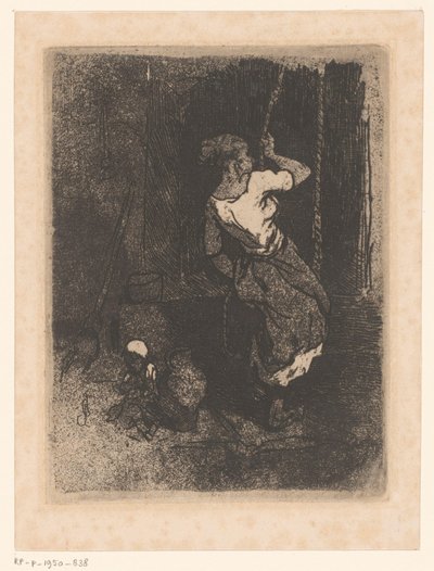 Kobieta pobiera wodę ze studni, obok niej siedzi dziecko autorstwa Louis Adolphe Hervier (attributed to)