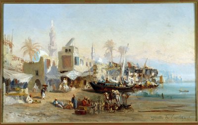 Rybacy i meczety portu Boulack w Egipcie Obraz Amable Louis Crapelet (1822-1867) Nd. 41x64 cm Obowiązkowa wzmianka: Kolekcja fundacji Regards de Provence, Marsylia autorstwa Louis Amable Crapelet