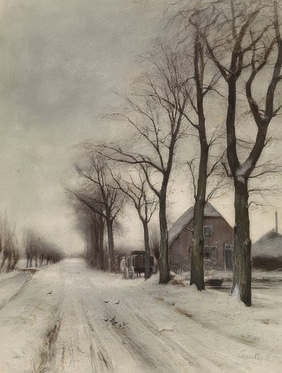 Winterlandschaft mit Bauernhof an einer Allee (Zimowy krajobraz z farmą na alei) autorstwa Louis Apol