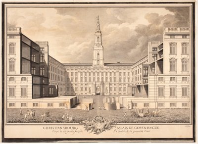 Pałac Christiansborg w Kopenhadze. Fragment dużej fasady wejścia na pierwszy dziedziniec autorstwa Louis Auguste Le Clerc