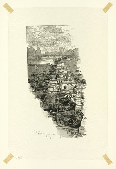Apple Market, widok z Pont Louis-Philippe, płyta siódma z Le Long de la Seine et des Boulevards autorstwa Louis Auguste Lepère