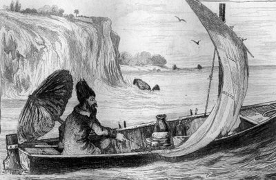 Kierowała mnie aktualna grawerunek według rysunku pana de Sainsona do Księgi Daniela Defoe (De foe) „Robinson Crusoe”” wydanie francuskie z 1837 roku. autorstwa Louis Auguste de Sainson
