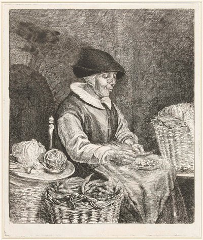 Coclers, L B, Stara kobieta maczająca fasolę (1780, Rijksmuseum Amsterdam) autorstwa Louis Bernard Coclers