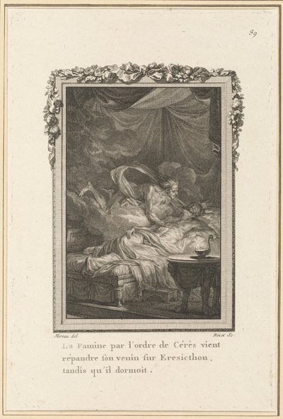 Głód z rozkazu Ceres rozprzestrzenia się na Eresicthon, gdy on spał autorstwa Louis Binet after Jean Michel Moreau