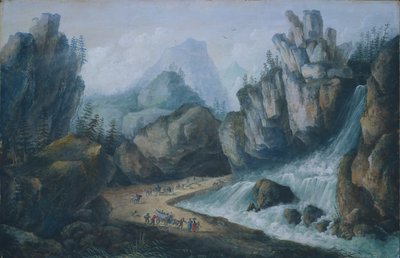 Potok i wodospad w Alpach, 1792. autorstwa Louis Bélanger