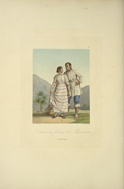 Kostiumy Indian Mechoacan, ilustracja z „Widoków Kordylierów i pomników ludów tubylczych Ameryki” autorstwa Alexandra von Humboldta i Aime Bonplanda autorstwa Louis Bouquet