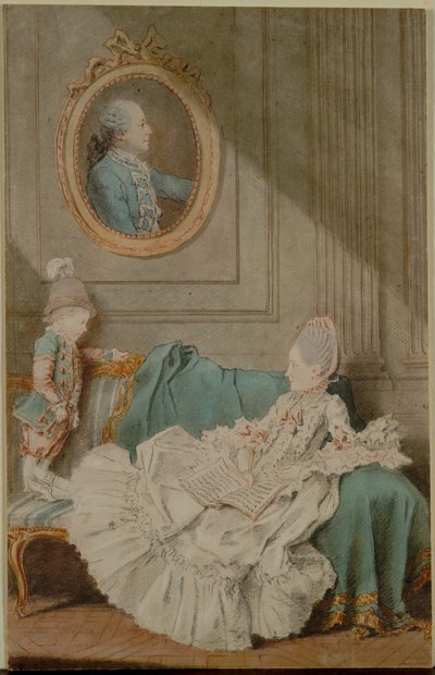 Madame Millin du Perreux i jej syn, z portretem malowanym..., ok. 1930 1760. autorstwa Louis Carrogis dit Carmontelle