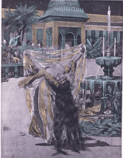 Soldan tańczy córkę Babilonu, ilustracja z Dekameronu Boccaccio wydanego przez Towarzystwo Nawarry, lata 30. (lito) autorstwa Louis Chalon