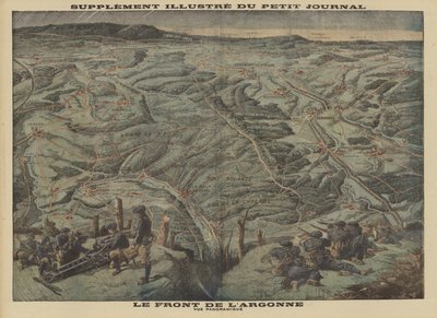Panoramiczny widok esctora Lasu Argonne na froncie zachodnim, I wojna światowa autorstwa Louis Charles (after) Bombled