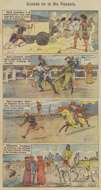 Scenes de la Vie Feodale (kolor lito) autorstwa Louis Charles (after) Bombled