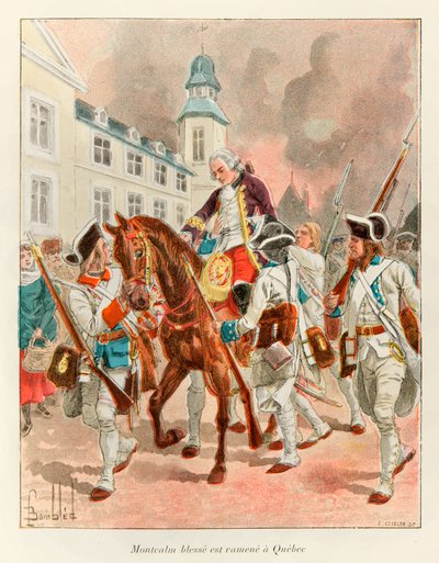 Zbombardowany Ludwik (1862 - 1927); Generał Louis Joseph (Louis-Joseph) z Montcalm (1712-1759) ranny wrócił do Quebecu po bitwie na równinach Abrahama 13 września autorstwa Louis Charles Bombled