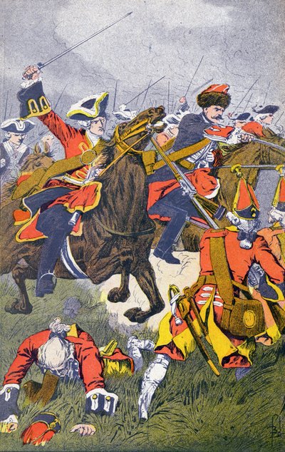 Szarża Domu Króla w bitwie pod Fontenoy autorstwa Louis Charles Bombled