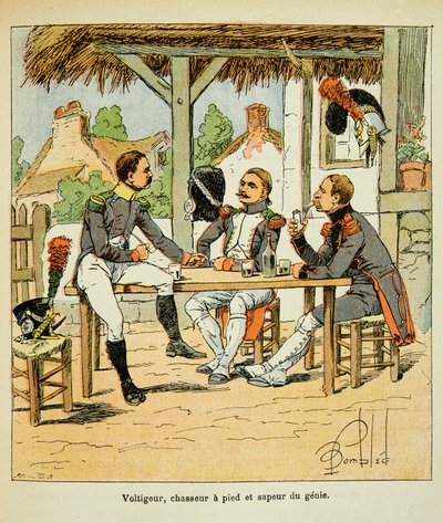 Ilustracja Bombled Louis (1862-1927) z książki „Memoriał św. Heleny” hrabiego Emmanuela de Las Cases (1766-1842): Armee Francaise: Voltigeur; myśliwy i saper dżina, kolekcja prywatna autorstwa Louis Charles Bombled