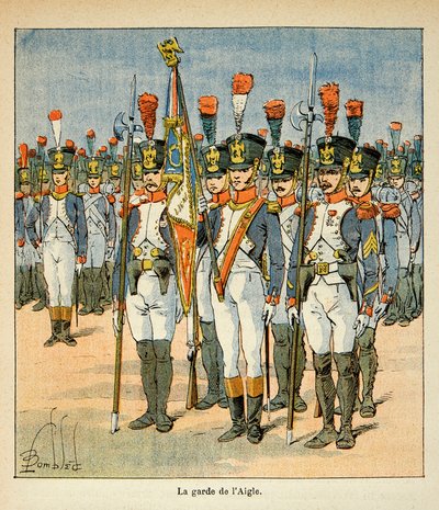 Ilustracja Bombled Louis (1862-1927) z książki „Memoriał św. Heleny” hrabiego Emmanuela de Las Cases (1766-1842): Straż Orła (stworzona przez Napoleona w celu ochrony flagi), kolekcja prywatna autorstwa Louis Charles Bombled