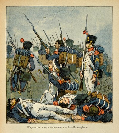 Ilustracja autorstwa Bombled Louis (1862-1927) z książki „The Memorial of Saint Helene” hrabiego Emmanuela de Las Cases (1766-1842): Grognards at the Battle of Wagram, kolekcja prywatna autorstwa Louis Charles Bombled