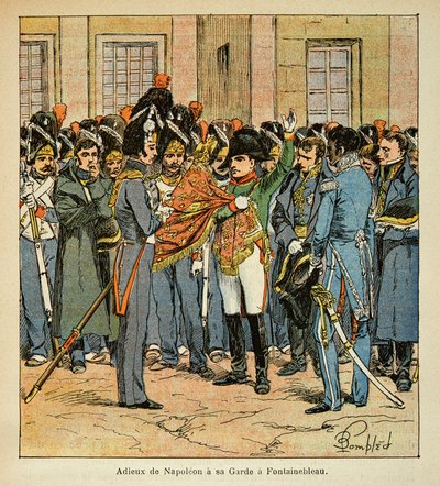 Ilustracja Bombled Louis (1862-1927) z książki „Memoriał św. Heleny” hrabiego Emmanuela de Las Cases (1766-1842): Pożegnanie Napoleona ma swoją straż w Fontainebleau, zbiory prywatne autorstwa Louis Charles Bombled