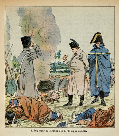 Ilustracja Bombled Louis (1862-1927) z książki „Memoriał św. Heleny” hrabiego Emmanuela de Las Cases (1766-1842): Napoleon podczas biwaku je chleb żołnierzy, kolekcja prywatna autorstwa Louis Charles Bombled