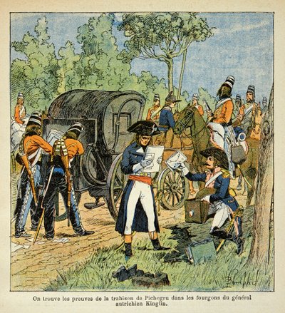 Ilustracja autorstwa Bombled Louis (1862-1927) z książki hrabiego Emmanuel de Las Cases „Memoriał św. Heleny” (1766-1842): Podczas przeprawy przez Ren Moreau odkrywa korespondencję między Pichegru a księciem Conde w samochody dostawcze autorstwa Louis Charles Bombled