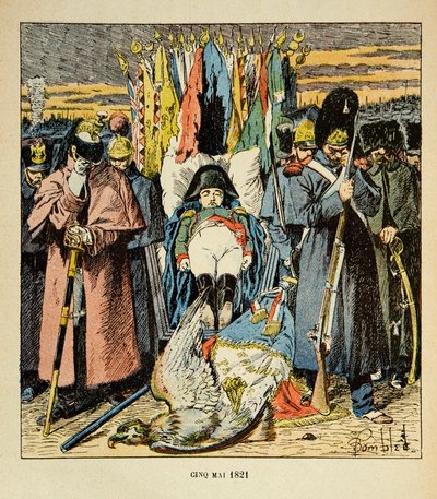 Ilustracja autorstwa Bombleda Louisa (1862-1927) z książki "Pamiątka Świętej Heleny" hrabiego Emmanuela de Las Cases (1766-1842): Alegoria, Armee składa hołd cesarzowi po jego śmierci, Kolekcja prywatna autorstwa Louis Charles Bombled