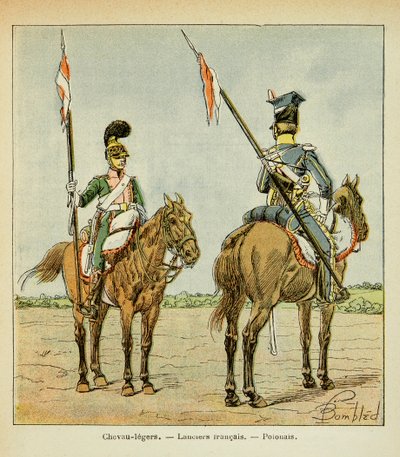 Ilustracja Bombled Louis (1862-1927) z książki „Memoriał św. Heleny” hrabiego Emmanuela de Las Cases (1766-1842): Lekkie konie gwardii: francuski i polski lansjer, kolekcja prywatna autorstwa Louis Charles Bombled