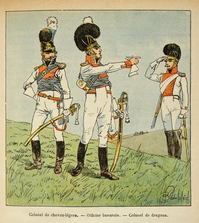 Ilustracja autorstwa Bombled Louis (1862-1927) z książki „Memoriał św. Heleny” hrabiego Emmanuela de Las Przypadki (1766-1842): Wojsko bawarskie: pułkownik lekkich koni; oficer bawarski; Pułkownik Smoków, kolekcja prywatna autorstwa Louis Charles Bombled
