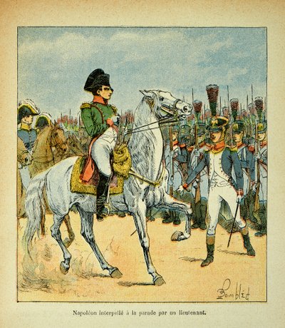Ilustracja Bombled Louis (1862-1927) z książki „Memoriał św. Heleny” hrabiego Emmanuela de Las Cases (1766-1842): Napoleon zwołuje paradę porucznika, kolekcja prywatna autorstwa Louis Charles Bombled