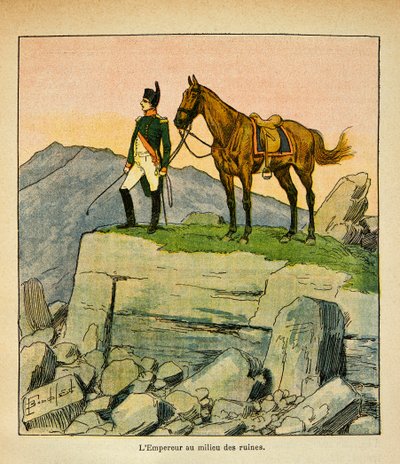 Ilustracja Bombled Louis (1862-1927) z książki „Memoriał św. Heleny” hrabiego Emmanuela de Las Cases (1766-1842): Cesarz Napoleon w środku ruin, kolekcja prywatna autorstwa Louis Charles Bombled