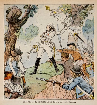 Ilustracja autorstwa Bombled Louis (1862-1927) z książki „The Memorial of Saint Helene” hrabiego Emmanuela de Las Cases (1766-1842): Chief Vendeen Charrette i jego zwolennicy, Private Collection autorstwa Louis Charles Bombled