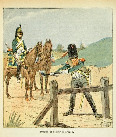 Ilustracja Bombled Louis (1862-1927) z książki „Memoriał św. Heleny” hrabiego Emmanuela de Las Cases (1766-1842): French Armee: Dragon and Dragon Saper, Private Collection autorstwa Louis Charles Bombled