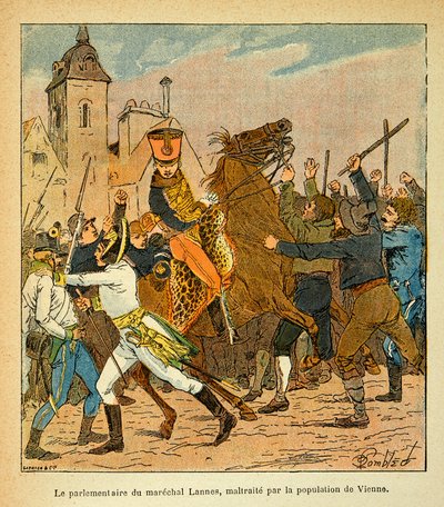 Ilustracja Bombled Louis (1862-1927) z książki „Memoriał św. Heleny” hrabiego Emmanuela de Las Cases (1766-1842): Parlamentarz Marechal Lannes maltretowany przez ludność Wiednia, kolekcja prywatna autorstwa Louis Charles Bombled