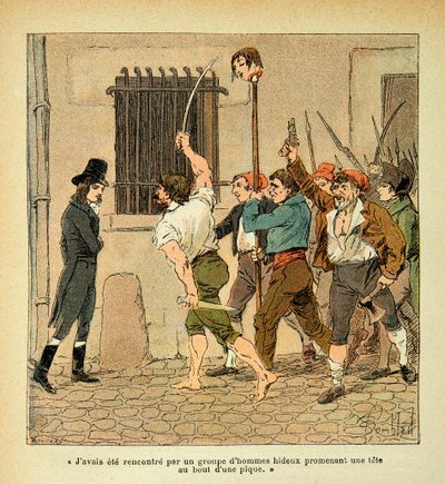Ilustracja autorstwa Bombleda Louisa (1862-1927) z książki "Pamiątka Świętej Heleny" hrabiego Emmanuela de Las Cases (1766-1842): Bonaparte podczas rewolucji francuskiej konfrontujący się z tłumem, kolekcja prywatna autorstwa Louis Charles Bombled