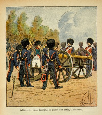 Ilustracja autorstwa Bombled Louis (1862-1927) z książki „Memoriał św. Heleny” hrabiego Emmanuela de Las Cases (1766-1842): sam cesarz Napoleon celuje z broni Gwardii w bitwie pod Montereau, kolekcja prywatna autorstwa Louis Charles Bombled