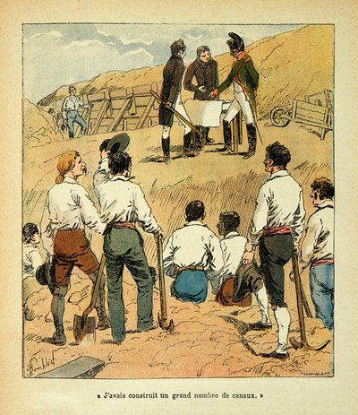 Ilustracja autorstwa Bombled Louis (1862-1927) z książki „Memoriał św. Heleny” hrabiego Emmanuela de Las Cases (1766-1842): Napoleon kierował głównymi dziełami we Francji podczas swojego panowania, Collection Partial autorstwa Louis Charles Bombled