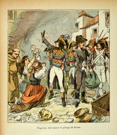 Ilustracja Bombled Louis (1862-1927) z książki „Memoriał św. Heleny” hrabiego Emmanuela de Las Cases (1766-1842): Bonaparte zaprzestaje grabieży Rzymu, kolekcja prywatna autorstwa Louis Charles Bombled