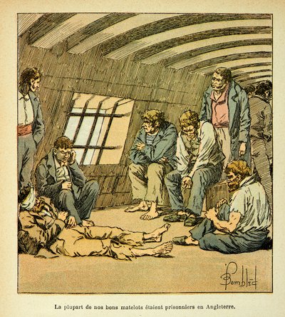 Ilustracja Bombled Louis (1862-1927) z książki „The memorial se Sainte Helene” hrabiego Emmanuela de Las Cases (1766-1842): francuscy więźniowie na angielskich pontonach, zbiory prywatne autorstwa Louis Charles Bombled