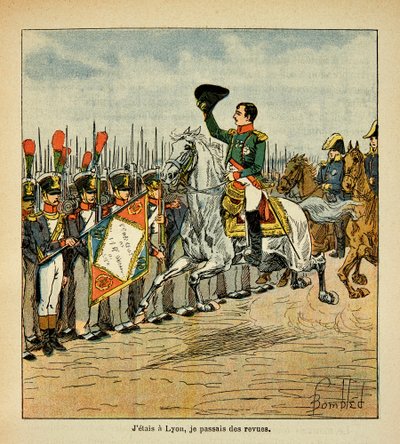 Ilustracja Bombled Louis (1862-1927) z książki „The memorial se Sainte Helene” hrabiego Emmanuela de Las Cases (1766-1842): Cesarz Napoleon przekazuje wojska do recenzji, Kolekcja prywatna autorstwa Louis Charles Bombled