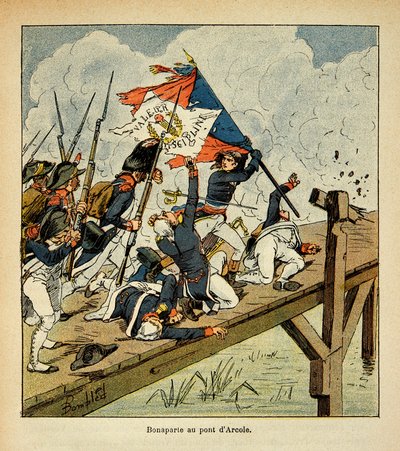 Ilustracja Bombled Louis (1862-1927) z książki „The memorial se Sainte Helene” hrabiego Emmanuela de Las Cases (1766-1842): Bonaparte na moście Arcole, kolekcja prywatna autorstwa Louis Charles Bombled