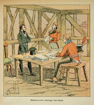 Ilustracja zbombardowanego Louisa (1862-1927) z hrabiego Emmanuel de Las Cases (1766-1842): Gubernator Hudson Lowe (1769-1844) kwestionuje Las Cases, kolekcja prywatna autorstwa Louis Charles Bombled