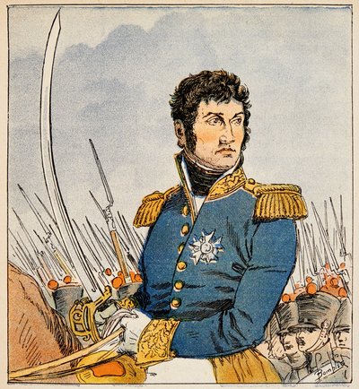 Ilustracja zbombardowanego Louisa (1862-1927) z książki „Memoriał św. Heleny” hrabiego Emmanuela de Las Cases (1766-1842): Portret marszałka Jeana Lannesa (1769-1809), księcia Montebello, kolekcja prywatna autorstwa Louis Charles Bombled