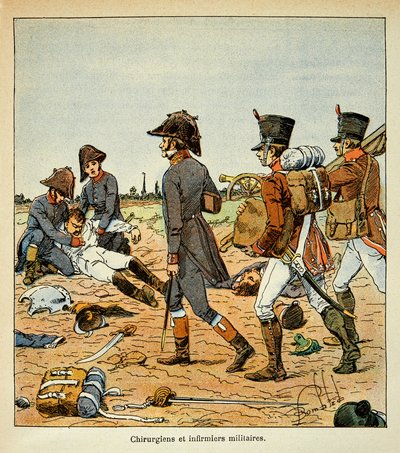 Ilustracja zbombardowanego Louisa (1862-1927) z książki „Memoriał św. Heleny” hrabiego Emmanuela de Las Cases (1766-1842): Portret chirurgów wojskowych i pielęgniarek Wielkiej Armii, kolekcja prywatna autorstwa Louis Charles Bombled